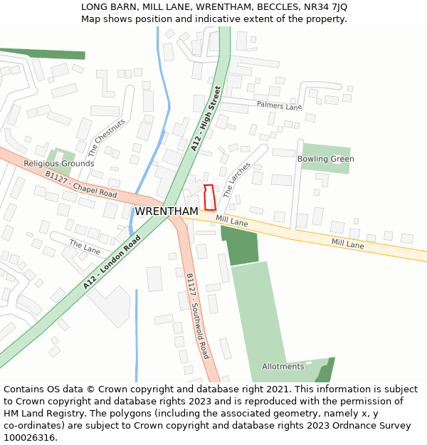 LONG BARN, MILL LANE, WRENTHAM, BECCLES, NR34 7JQ: Location map and indicative extent of plot