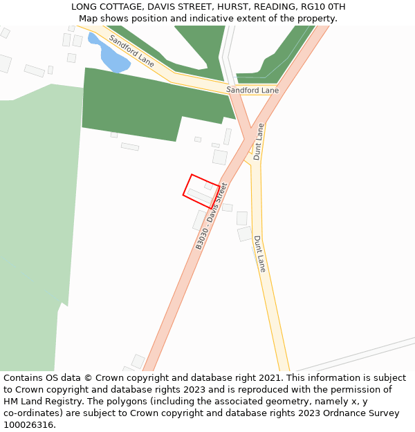 LONG COTTAGE, DAVIS STREET, HURST, READING, RG10 0TH: Location map and indicative extent of plot