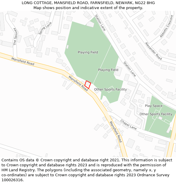 LONG COTTAGE, MANSFIELD ROAD, FARNSFIELD, NEWARK, NG22 8HG: Location map and indicative extent of plot