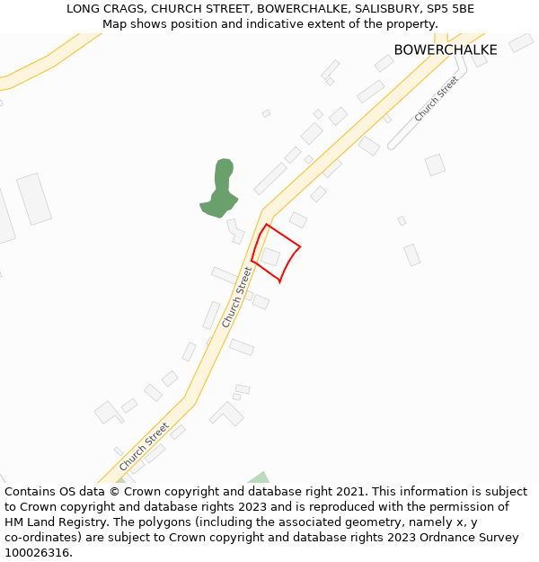 LONG CRAGS, CHURCH STREET, BOWERCHALKE, SALISBURY, SP5 5BE: Location map and indicative extent of plot