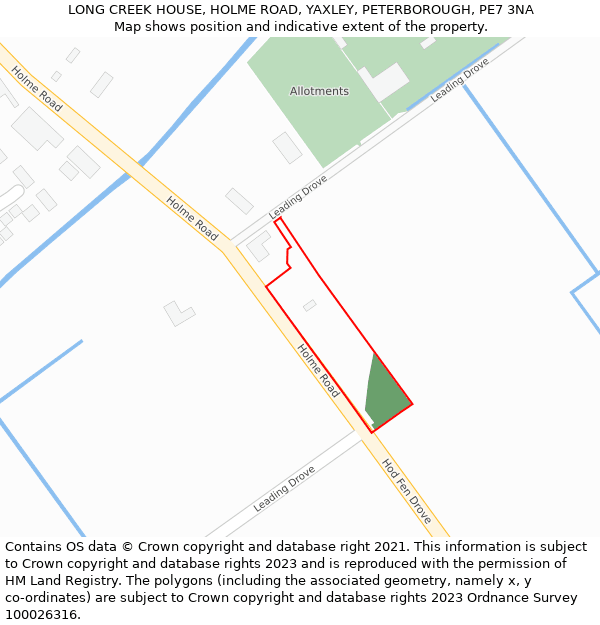 LONG CREEK HOUSE, HOLME ROAD, YAXLEY, PETERBOROUGH, PE7 3NA: Location map and indicative extent of plot