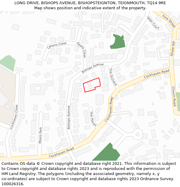 LONG DRIVE, BISHOPS AVENUE, BISHOPSTEIGNTON, TEIGNMOUTH, TQ14 9RE: Location map and indicative extent of plot