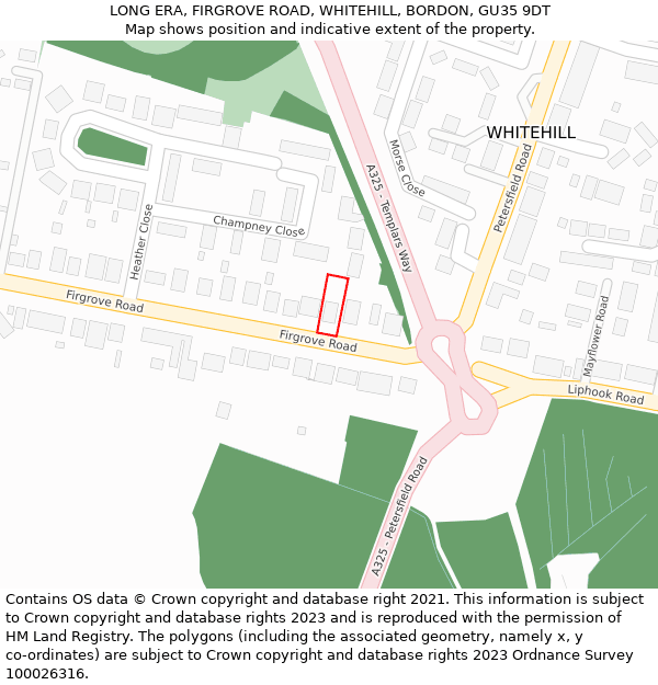 LONG ERA, FIRGROVE ROAD, WHITEHILL, BORDON, GU35 9DT: Location map and indicative extent of plot