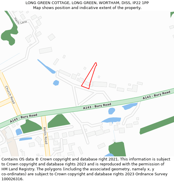 LONG GREEN COTTAGE, LONG GREEN, WORTHAM, DISS, IP22 1PP: Location map and indicative extent of plot