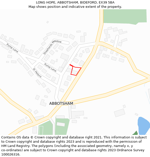 LONG HOPE, ABBOTSHAM, BIDEFORD, EX39 5BA: Location map and indicative extent of plot