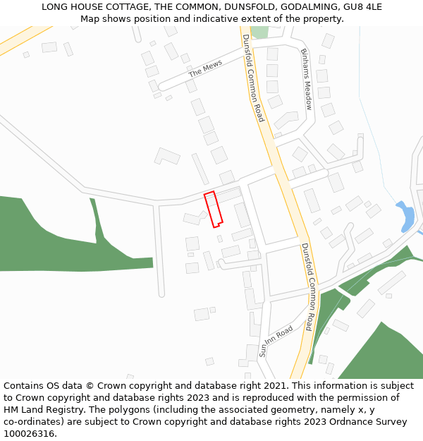 LONG HOUSE COTTAGE, THE COMMON, DUNSFOLD, GODALMING, GU8 4LE: Location map and indicative extent of plot