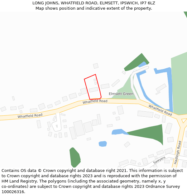 LONG JOHNS, WHATFIELD ROAD, ELMSETT, IPSWICH, IP7 6LZ: Location map and indicative extent of plot