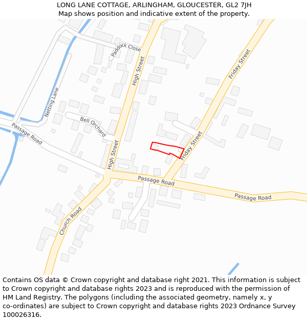 LONG LANE COTTAGE, ARLINGHAM, GLOUCESTER, GL2 7JH: Location map and indicative extent of plot