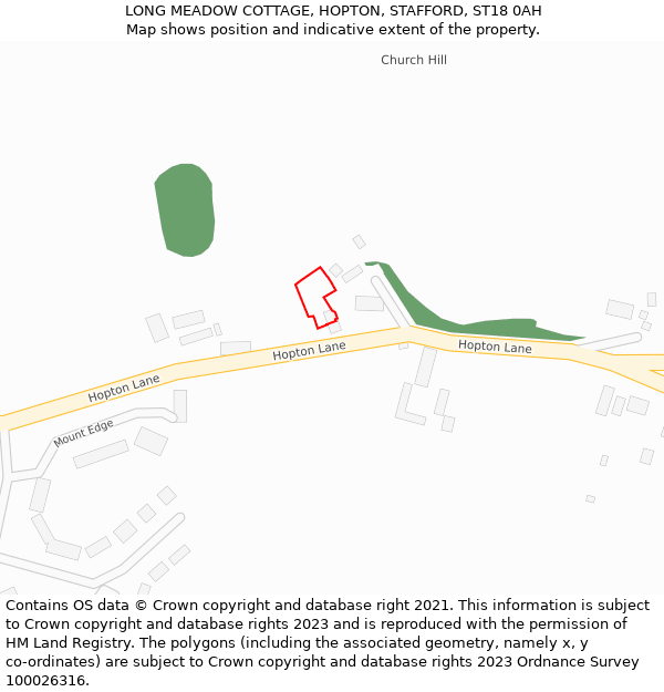 LONG MEADOW COTTAGE, HOPTON, STAFFORD, ST18 0AH: Location map and indicative extent of plot