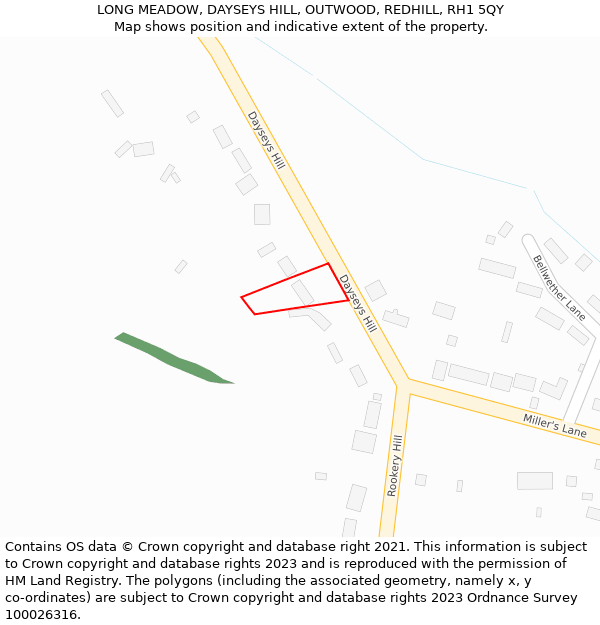 LONG MEADOW, DAYSEYS HILL, OUTWOOD, REDHILL, RH1 5QY: Location map and indicative extent of plot