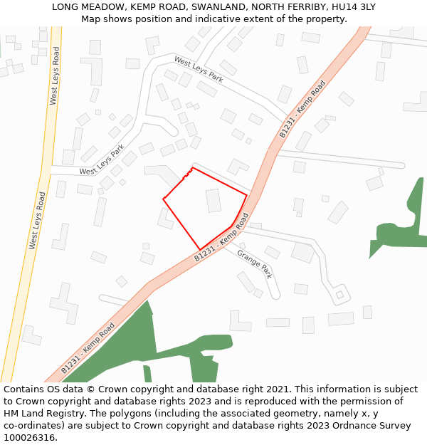 LONG MEADOW, KEMP ROAD, SWANLAND, NORTH FERRIBY, HU14 3LY: Location map and indicative extent of plot