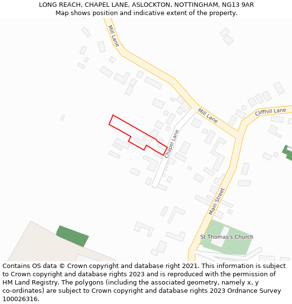 LONG REACH, CHAPEL LANE, ASLOCKTON, NOTTINGHAM, NG13 9AR: Location map and indicative extent of plot