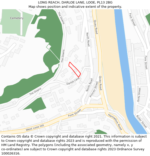 LONG REACH, DARLOE LANE, LOOE, PL13 2BG: Location map and indicative extent of plot