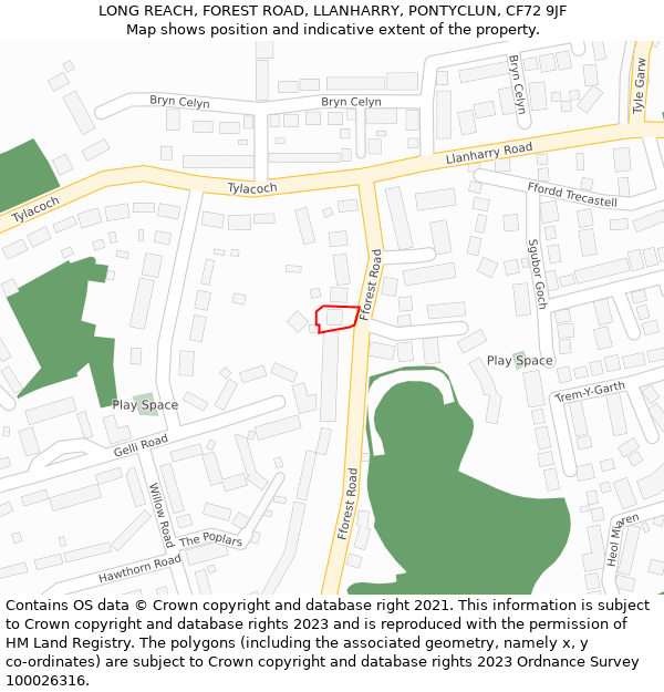 LONG REACH, FOREST ROAD, LLANHARRY, PONTYCLUN, CF72 9JF: Location map and indicative extent of plot