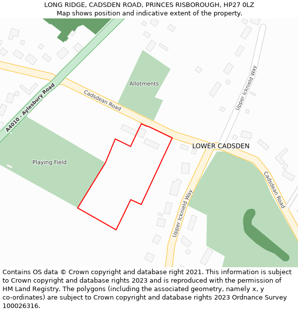 LONG RIDGE, CADSDEN ROAD, PRINCES RISBOROUGH, HP27 0LZ: Location map and indicative extent of plot