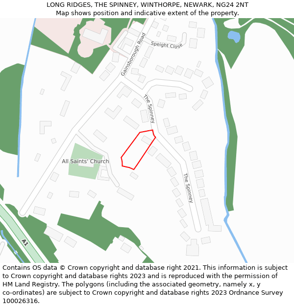 LONG RIDGES, THE SPINNEY, WINTHORPE, NEWARK, NG24 2NT: Location map and indicative extent of plot