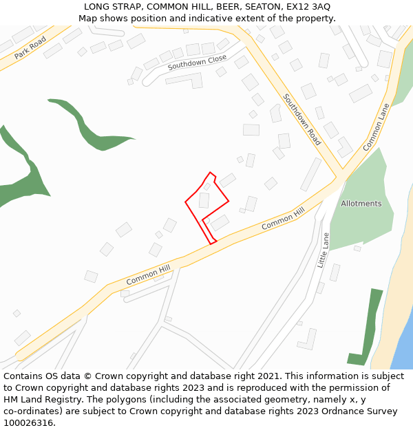 LONG STRAP, COMMON HILL, BEER, SEATON, EX12 3AQ: Location map and indicative extent of plot