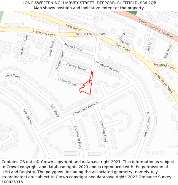 LONG SWEETENING, HARVEY STREET, DEEPCAR, SHEFFIELD, S36 2QB: Location map and indicative extent of plot