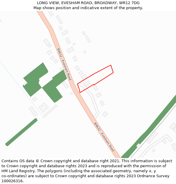 LONG VIEW, EVESHAM ROAD, BROADWAY, WR12 7DG: Location map and indicative extent of plot