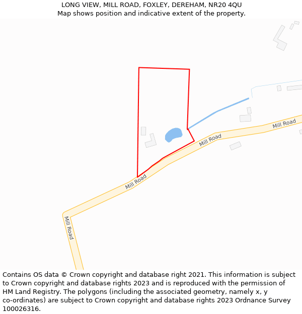 LONG VIEW, MILL ROAD, FOXLEY, DEREHAM, NR20 4QU: Location map and indicative extent of plot