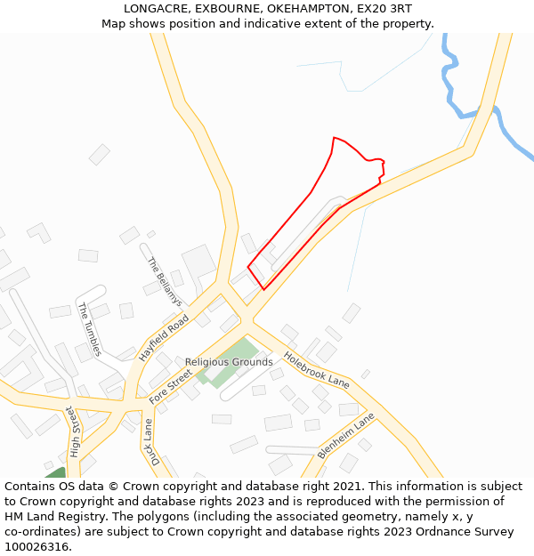 LONGACRE, EXBOURNE, OKEHAMPTON, EX20 3RT: Location map and indicative extent of plot