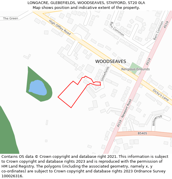 LONGACRE, GLEBEFIELDS, WOODSEAVES, STAFFORD, ST20 0LA: Location map and indicative extent of plot