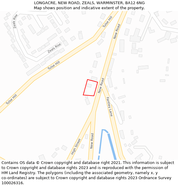 LONGACRE, NEW ROAD, ZEALS, WARMINSTER, BA12 6NG: Location map and indicative extent of plot