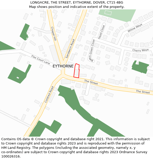 LONGACRE, THE STREET, EYTHORNE, DOVER, CT15 4BG: Location map and indicative extent of plot