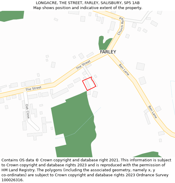 LONGACRE, THE STREET, FARLEY, SALISBURY, SP5 1AB: Location map and indicative extent of plot