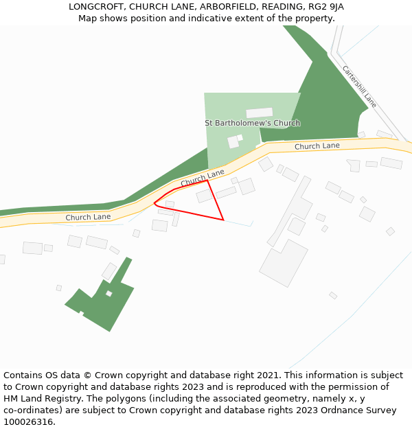 LONGCROFT, CHURCH LANE, ARBORFIELD, READING, RG2 9JA: Location map and indicative extent of plot