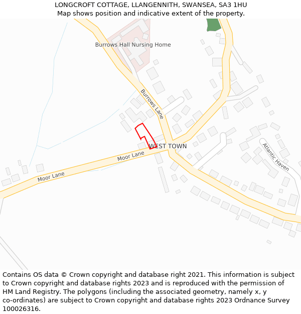 LONGCROFT COTTAGE, LLANGENNITH, SWANSEA, SA3 1HU: Location map and indicative extent of plot