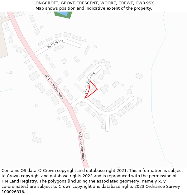 LONGCROFT, GROVE CRESCENT, WOORE, CREWE, CW3 9SX: Location map and indicative extent of plot