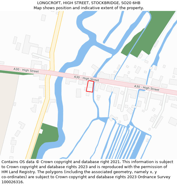 LONGCROFT, HIGH STREET, STOCKBRIDGE, SO20 6HB: Location map and indicative extent of plot