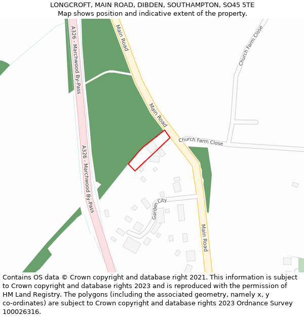 LONGCROFT, MAIN ROAD, DIBDEN, SOUTHAMPTON, SO45 5TE: Location map and indicative extent of plot
