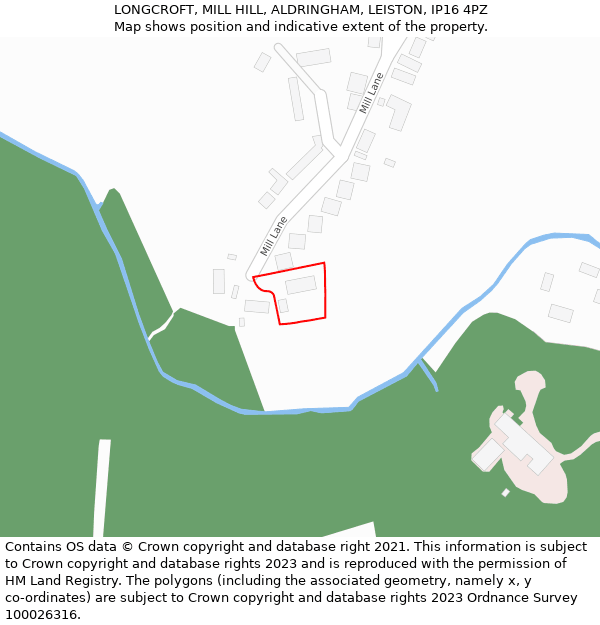 LONGCROFT, MILL HILL, ALDRINGHAM, LEISTON, IP16 4PZ: Location map and indicative extent of plot