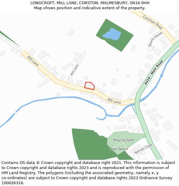 LONGCROFT, MILL LANE, CORSTON, MALMESBURY, SN16 0HH: Location map and indicative extent of plot