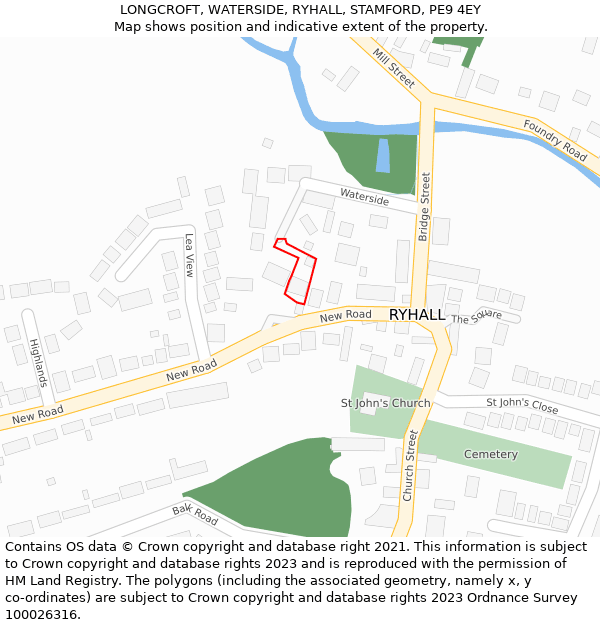 LONGCROFT, WATERSIDE, RYHALL, STAMFORD, PE9 4EY: Location map and indicative extent of plot