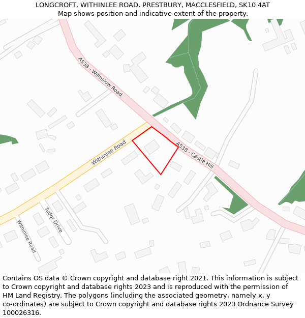LONGCROFT, WITHINLEE ROAD, PRESTBURY, MACCLESFIELD, SK10 4AT: Location map and indicative extent of plot