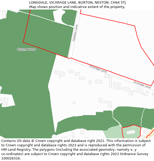 LONGDALE, VICARAGE LANE, BURTON, NESTON, CH64 5TJ: Location map and indicative extent of plot