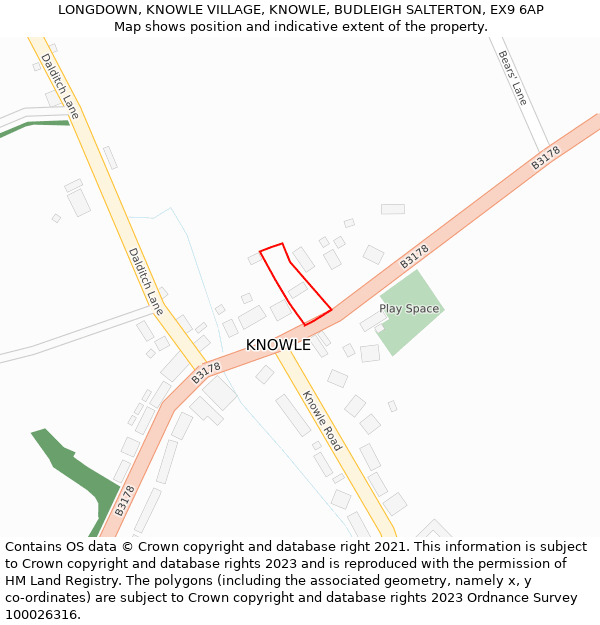 LONGDOWN, KNOWLE VILLAGE, KNOWLE, BUDLEIGH SALTERTON, EX9 6AP: Location map and indicative extent of plot