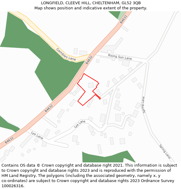 LONGFIELD, CLEEVE HILL, CHELTENHAM, GL52 3QB: Location map and indicative extent of plot