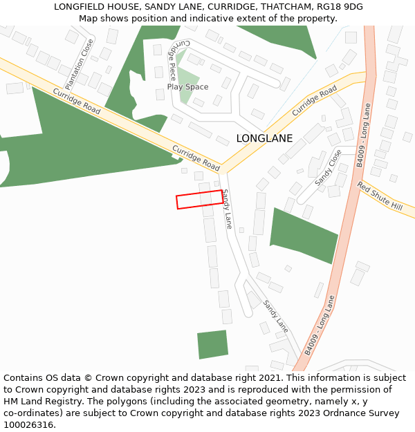 LONGFIELD HOUSE, SANDY LANE, CURRIDGE, THATCHAM, RG18 9DG: Location map and indicative extent of plot