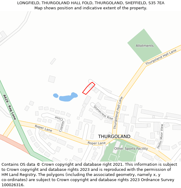 LONGFIELD, THURGOLAND HALL FOLD, THURGOLAND, SHEFFIELD, S35 7EA: Location map and indicative extent of plot