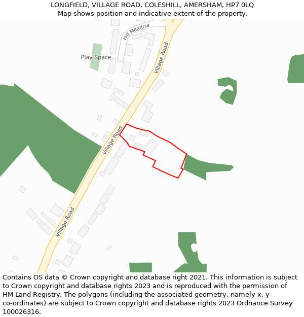 LONGFIELD, VILLAGE ROAD, COLESHILL, AMERSHAM, HP7 0LQ: Location map and indicative extent of plot