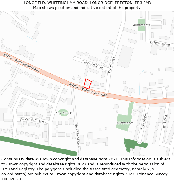LONGFIELD, WHITTINGHAM ROAD, LONGRIDGE, PRESTON, PR3 2AB: Location map and indicative extent of plot