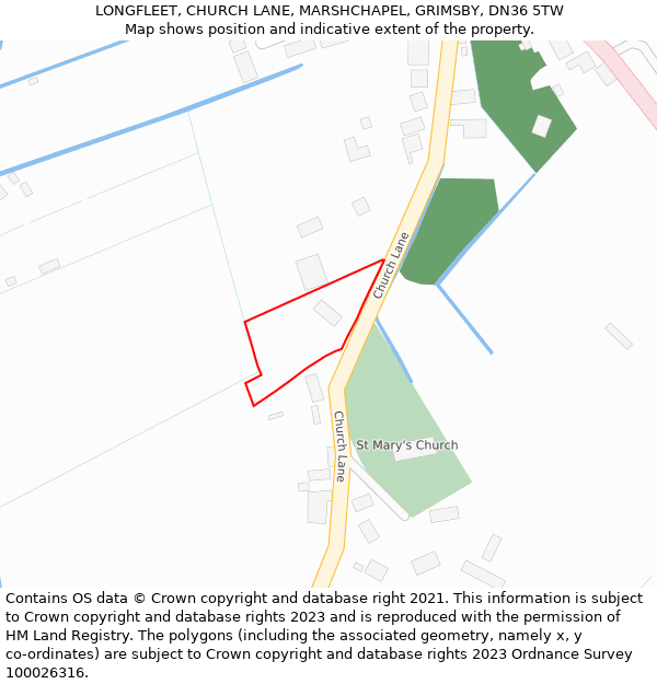 LONGFLEET, CHURCH LANE, MARSHCHAPEL, GRIMSBY, DN36 5TW: Location map and indicative extent of plot