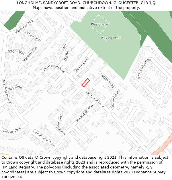 LONGHOLME, SANDYCROFT ROAD, CHURCHDOWN, GLOUCESTER, GL3 1JQ: Location map and indicative extent of plot