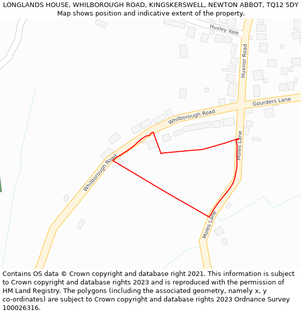 LONGLANDS HOUSE, WHILBOROUGH ROAD, KINGSKERSWELL, NEWTON ABBOT, TQ12 5DY: Location map and indicative extent of plot