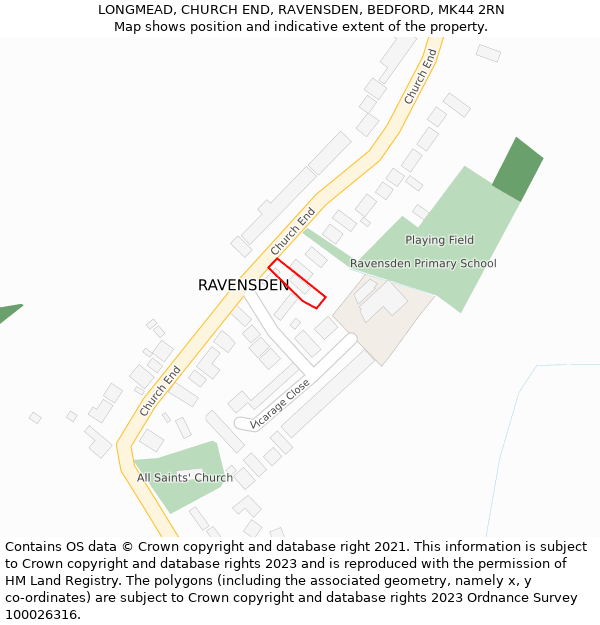 LONGMEAD, CHURCH END, RAVENSDEN, BEDFORD, MK44 2RN: Location map and indicative extent of plot