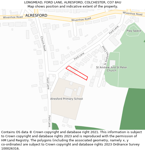 LONGMEAD, FORD LANE, ALRESFORD, COLCHESTER, CO7 8AU: Location map and indicative extent of plot